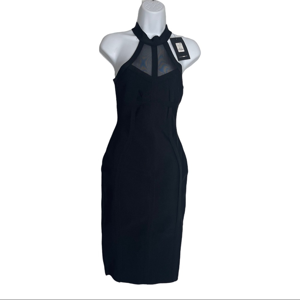 NWT Fashion Nova Midnight Escape Bandage Bodycon Halter Mesh Panels Dress XS - Picture 1 of 9